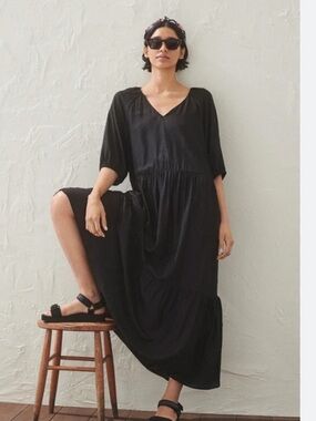 a line black long dress Black A-line V-neck Lace Appliques Prom Dresses With Slit, Party Dresses,  MP822 main image 1
